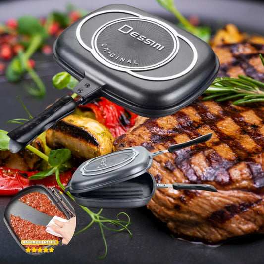 Sartén Doble Parrilla Antiadherente-  Cocina Más Rápido y Sin Desorden🍳🥘