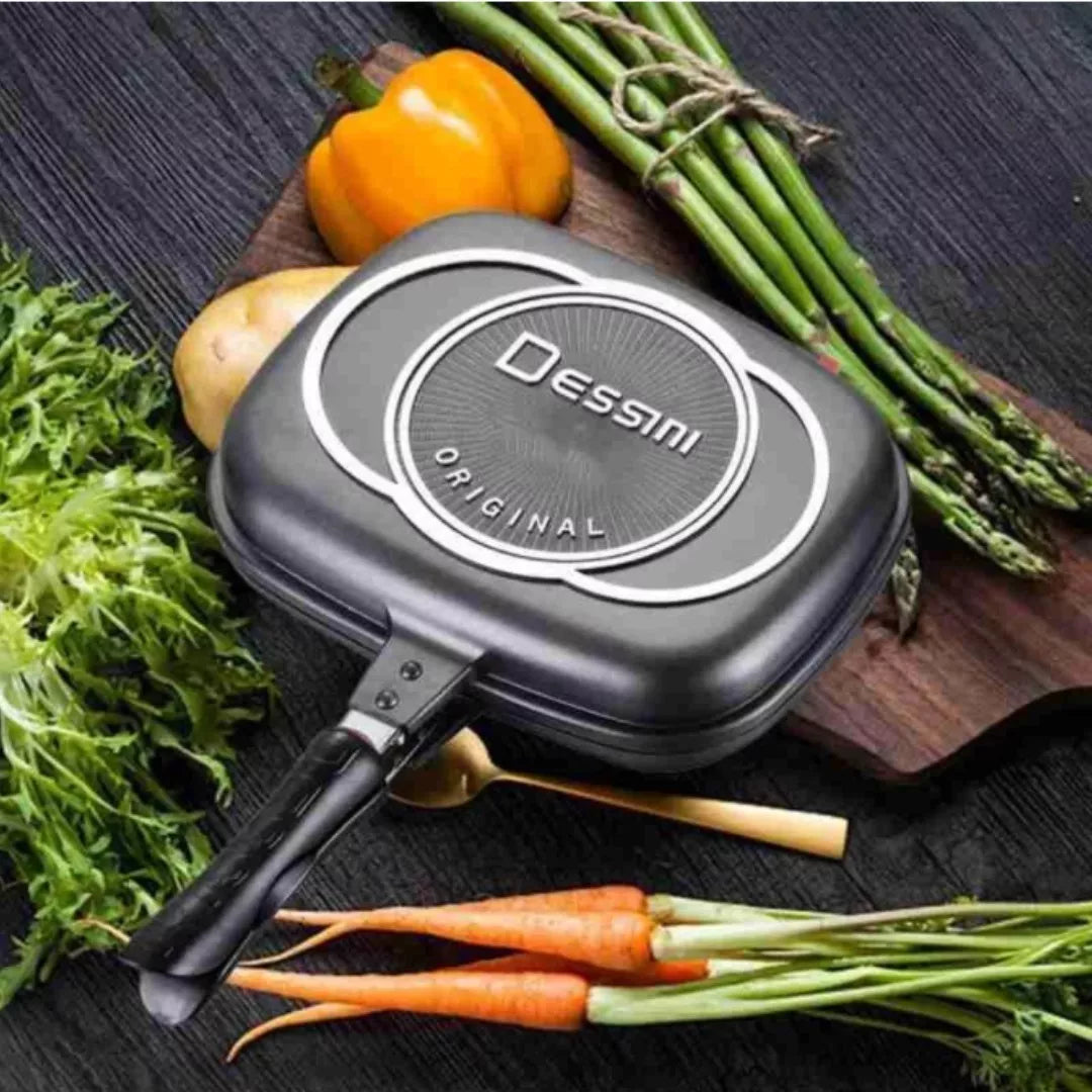 Sartén Doble Parrilla Antiadherente-  Cocina Más Rápido y Sin Desorden🍳🥘